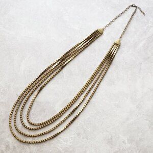 1980s Brass Tone Layered Necklace – 4-Strand Box Chain, 37" Length